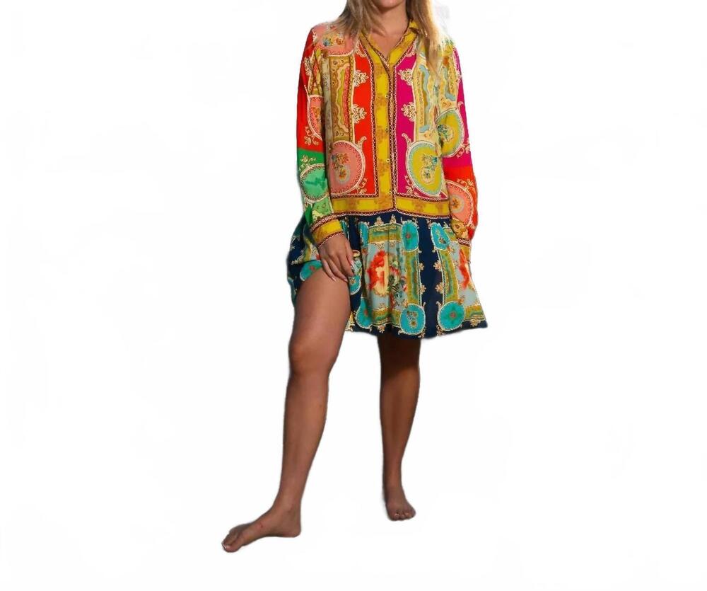 NEW TOLANI hatty fusion mini dress in green multi